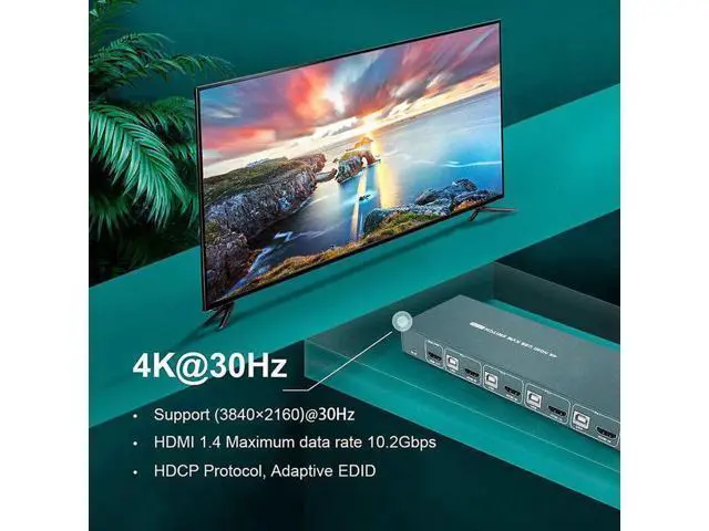Alt view image 2 of 6 - Switch HDMI KVM Switches 4 Port 4K@30Hz USB2.0 4 PC 1 Monitor Switch,Hotkey Switch,With 4 HDMI Cables and 4 USB Cables