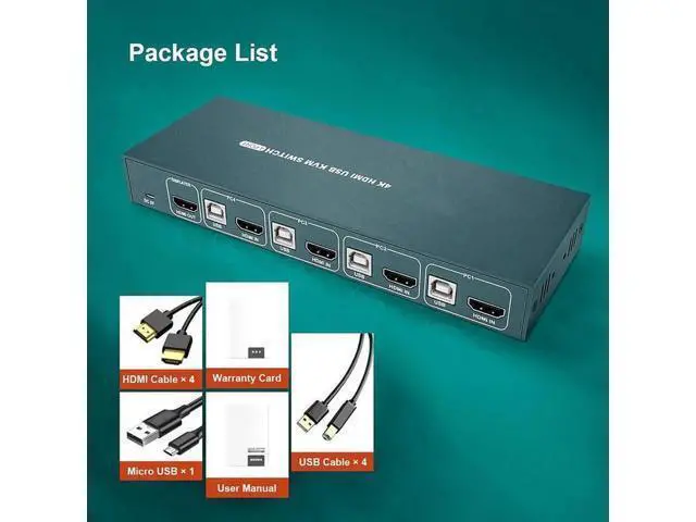 Alt view image 4 of 6 - Switch HDMI KVM Switches 4 Port 4K@30Hz USB2.0 4 PC 1 Monitor Switch,Hotkey Switch,With 4 HDMI Cables and 4 USB Cables
