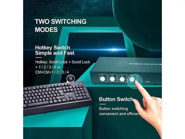 Alt view image 5 of 6 - Switch HDMI KVM Switches 4 Port 4K@30Hz USB2.0 4 PC 1 Monitor Switch,Hotkey Switch,With 4 HDMI Cables and 4 USB Cables