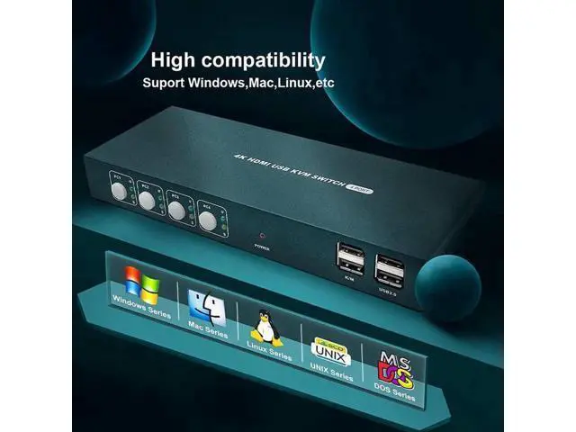 Alt view image 6 of 6 - Switch HDMI KVM Switches 4 Port 4K@30Hz USB2.0 4 PC 1 Monitor Switch,Hotkey Switch,With 4 HDMI Cables and 4 USB Cables