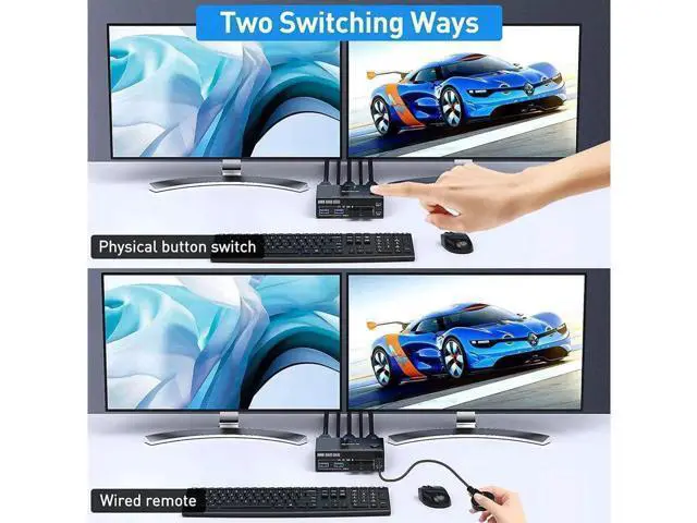 Alt view image 7 of 7 - 2 Ports Dual Monitor HDMI KVM Switch 2 in 2 Out, 4K @60Hz KVM Switch HDMI Extended Display 2 Computers 2 Monitors and 4 USB 3.0 Ports with Simulation EDID, Wired Controller, HD-MI 2.0+USB 3.0 Cables