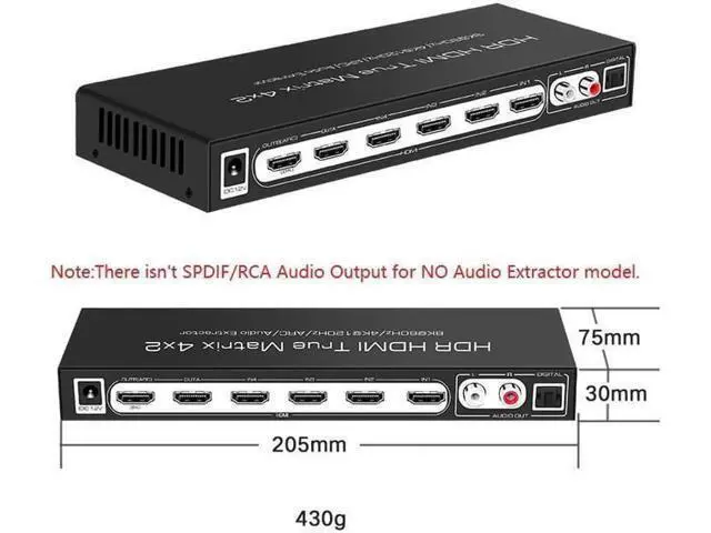 Alt view image 5 of 7 - 8K @60Hz HDR UHD HDMI 2.1 Matrix, HDR 4K 120Hz HDMI True Matrix 4x2 48Gbps ARC 8K 60Hz Splitter Switcher Switch 4 in 2 out HDMI2.1 Audio extractor