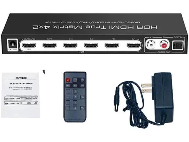Alt view image 7 of 7 - 8K @60Hz HDR UHD HDMI 2.1 Matrix, HDR 4K 120Hz HDMI True Matrix 4x2 48Gbps ARC 8K 60Hz Splitter Switcher Switch 4 in 2 out HDMI2.1 Audio extractor