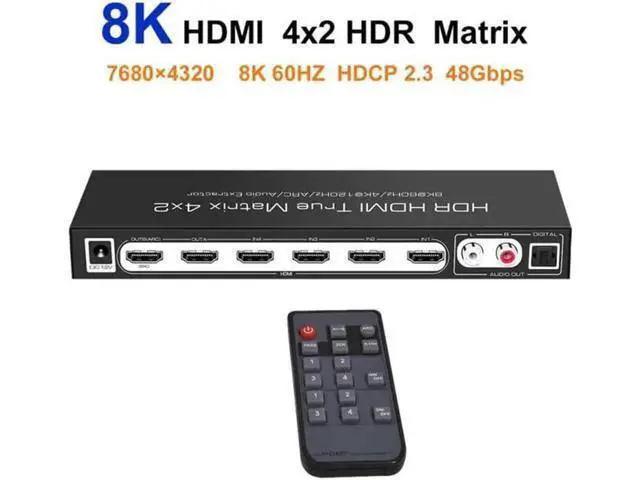 Alt view image 6 of 7 - 8K @60Hz HDR UHD HDMI 2.1 Matrix, HDR 4K 120Hz HDMI True Matrix 4x2 48Gbps ARC 8K 60Hz Splitter Switcher Switch 4 in 2 out HDMI2.1 Audio extractor