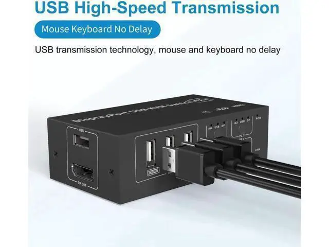 Alt view image 6 of 7 - 4 in 1 Out DisplayPort KVM Switch 4x1, 4 Port 4K @60Hz USB and DP Switch for 4 Computers Share Keyboard Mouse Printer Monitor for Laptop,PC, with 4X USB Cable,1x Switch Button Cable,1x Power Cable