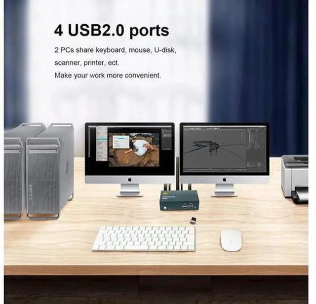 Main image of 2 port KVM Switch HDMI 2.0 Switcher Splitter 4K@60Hz 2 Group 2 In 2 Out 4 Port With 4 USB Hub For PC Macbook Laptop Dual Display