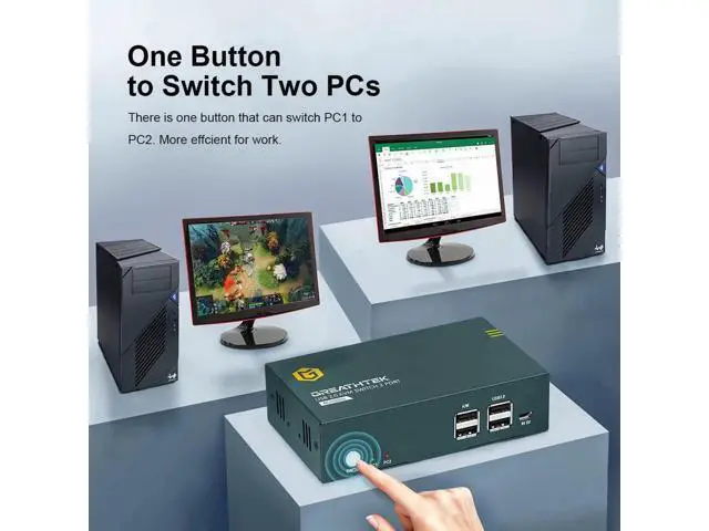 Alt view image 3 of 6 - 2 port KVM Switch HDMI 2.0 Switcher Splitter 4K@60Hz 2 Group 2 In 2 Out 4 Port With 4 USB Hub For PC Macbook Laptop Dual Display