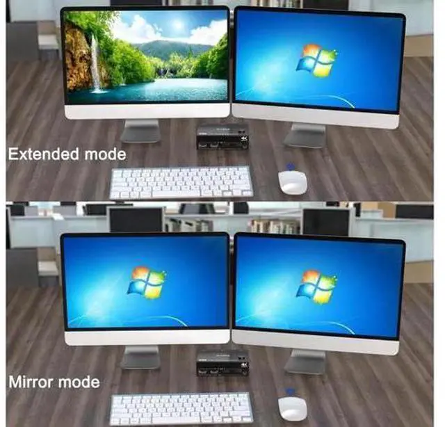 Alt view image 4 of 7 - Monitor HDMI + Displayport KVM Switch 4K @60Hz 2K @120Hz, HDMI DP Extended Display Switcher for 2 Computers Share 2 Monitors and 4 USB 2.0 Ports, Wired Remote and 4 Cables Included
