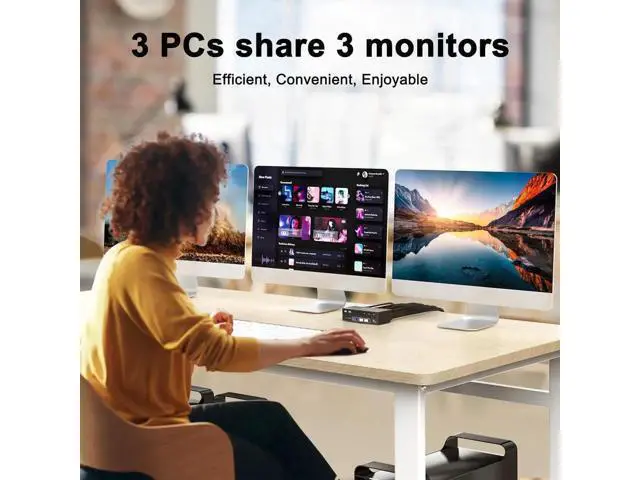 Alt view image 3 of 6 - KVM Switch 3 Monitors 3 Computers 8K@60Hz 4K@144Hz, Camgeet HDMI+2 Displayport KVM Switch Triple Monitor for 3 Computer Share 3 Monitor and 4 USB3.0 Devices,Wired Remote and 12V power adapter Included