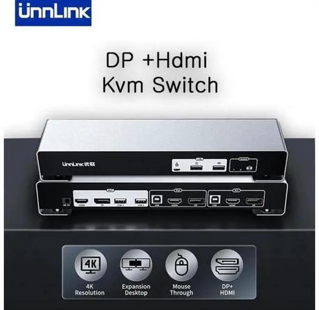Main image of KVM Switch HDMI+DP Switch KVM 4K Dual Monitor 2x2 Sharing 2 Hdmi 2 Display 4 USB For Mouse Keyboard Printer Udisk