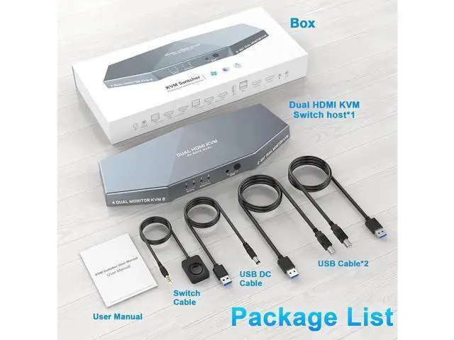 Alt view image 4 of 7 - Switch 4K @60Hz 2 PCs Dual Monitor, Dual Monitor Suitable HDMI KVM Switch for 2 Computers + 2 Monitors with Audio, USB Powered, Hotkey Switch, 4K Monitor with Cables