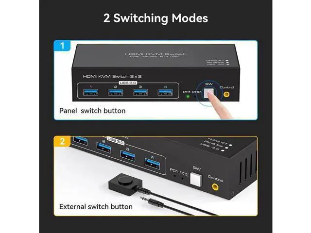 Alt view image 5 of 7 - Monitor HDMI KVM Switch USB 3.0, 2 Port HDMI 4K @120HZ 8K @60HZ KVM Switcher HDMI for 2 Computers 2 Monitors with 4 Ports USB 3.0 Support Copy and Extended Display and Desktop Control