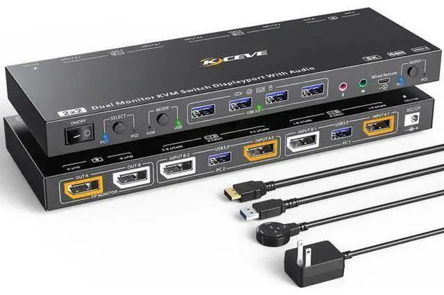 Main image of Aomoproing Displayport KVM Switch Dual Monitor KVM for 2 Computers 8K@30Hz/4K@144Hz Extend Display Support KVM Mode and USB Mode with Voice Control and Remote Control Include KVM Cables