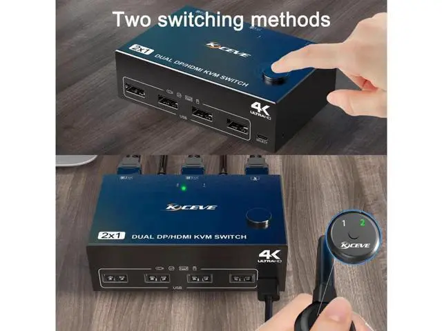 Alt view image 4 of 7 - Monitor Displayport+HDMI KVM Switch 4K@60Hz,2K@120Hz, HDMI DP Extended Display Switcher USB KVM Switch for 2 Computers Share 2 Monitors and 4 USB 2.0 Ports,Wired Remote and 4 Cables Included