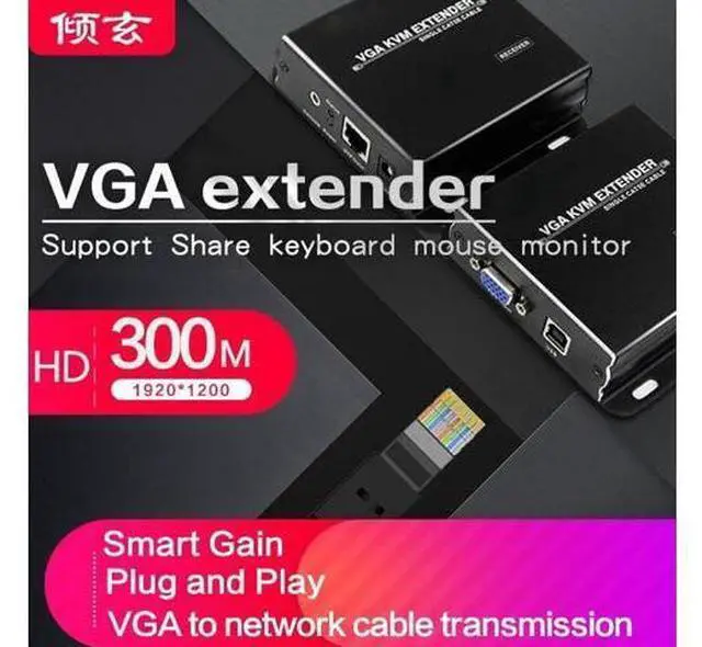 Main image of 1200P 60Hz USB VGA KVM Extender Over Cat5e/6 Ethernet Cable Up to 100M/200M/300M VGA USB Transmitter Support USB keyboard mouse