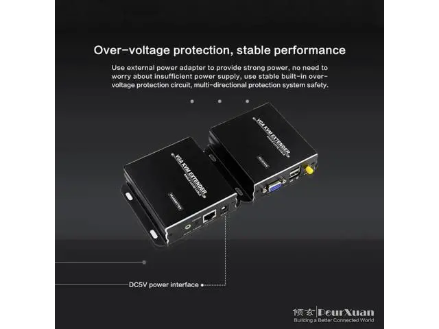 Alt view image 2 of 6 - 1200P 60Hz USB VGA KVM Extender Over Cat5e/6 Ethernet Cable Up to 100M/200M/300M VGA USB Transmitter Support USB keyboard mouse
