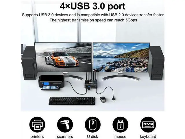 Alt view image 2 of 7 - AomoproingUSB 3.0 Dual Monitor DisplayPort KVM Switch 8K @30Hz 4K @60Hz, 2 in 2 Out DP KVM Switch 2 PC 2 Monitors, KVM switches with 4 USB 3.0 ports for 2 PCs, with DP+USB cable and desktop controller