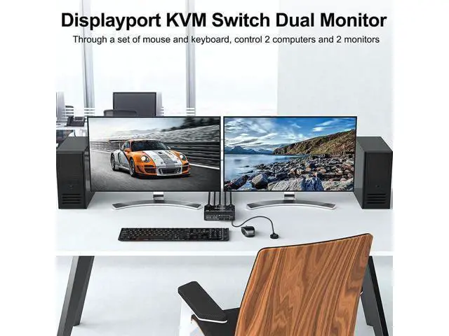 Alt view image 6 of 7 - AomoproingUSB 3.0 Dual Monitor DisplayPort KVM Switch 8K @30Hz 4K @60Hz, 2 in 2 Out DP KVM Switch 2 PC 2 Monitors, KVM switches with 4 USB 3.0 ports for 2 PCs, with DP+USB cable and desktop controller