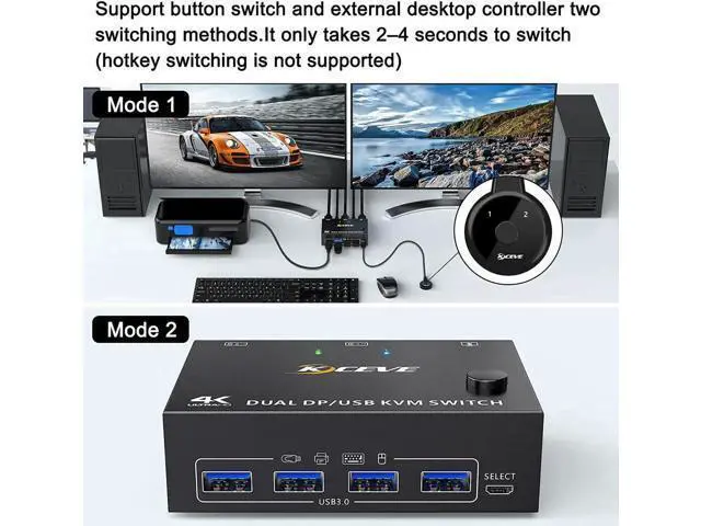 Alt view image 7 of 7 - AomoproingUSB 3.0 Dual Monitor DisplayPort KVM Switch 8K @30Hz 4K @60Hz, 2 in 2 Out DP KVM Switch 2 PC 2 Monitors, KVM switches with 4 USB 3.0 ports for 2 PCs, with DP+USB cable and desktop controller
