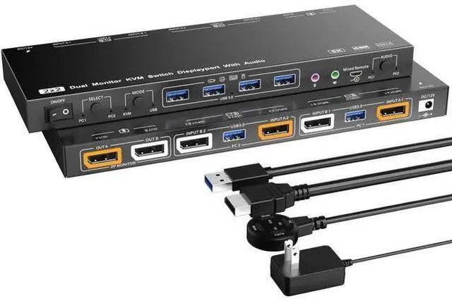 Main image of Aomoproing KVM Switch 2 Monitors 2 Computers, for 2 Computers to Share 4 USB 3.0 HUB and 2 Monitors, Support KVM Mode and USB Mode,Voice Controlled DisplayPort KVM Switch, 8K@30Hz 4K@144Hz