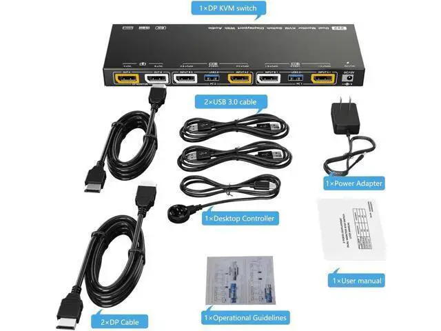 Alt view image 3 of 6 - Aomoproing KVM Switch 2 Monitors 2 Computers, for 2 Computers to Share 4 USB 3.0 HUB and 2 Monitors, Support KVM Mode and USB Mode,Voice Controlled DisplayPort KVM Switch, 8K@30Hz 4K@144Hz