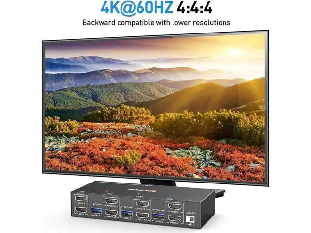 Alt view image 7 of 7 - AomoproinDual Monitor KVM Switch USB 3.0 HDMI KVM Switch for 2 Monitors 3 Computers 4K@60Hz 2K@144Hz, with EDID Emulator, Dual Monitor KVM Switch with 4 USB 3.0 Ports, Wired Remote and Cables Included