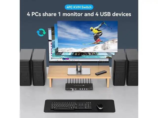 Alt view image 3 of 7 - HDMI2.1 KVM Switch 4 Computers 1 Monitor 8K@60Hz 4K@120Hz 4 Port KVM Switches For 4 PCs Share 4 USB Devices Like Keyboard Mouse Printer etc. With Remote Controller & Other External Accessories