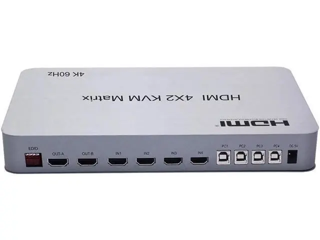 Alt view image 3 of 6 - 4K 60Hz Matrix HDMI KVM Switch 4x2 4 In 2 Out KVM Switcher Dual Monitor 4 Port KVM Switch Matrix Switcher HDMI USB PC 4 Computer