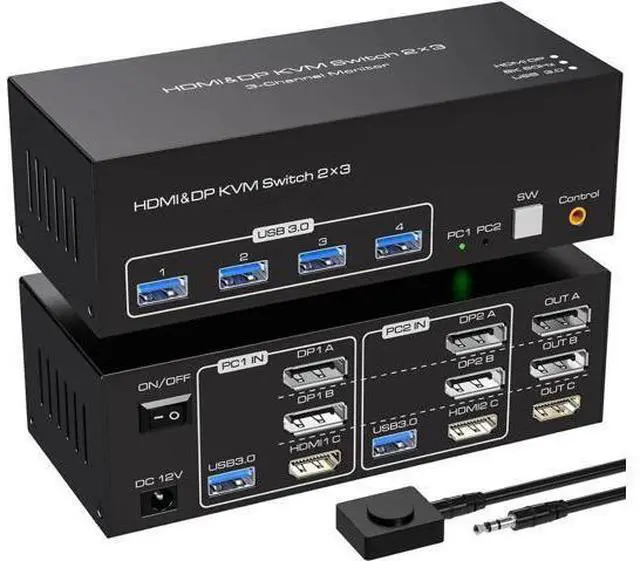 Main image of 8K@60Hz HDMI+2 Displayport KVM Switch 3 Monitors 2 Computers 4K@120Hz USB 3.0 DP KVM Swtiches Triple Monitor 2 Port for 2 PC Share 1 Set of Keyboard Mouse Printer Hard Disk Etc Support Extended Mode