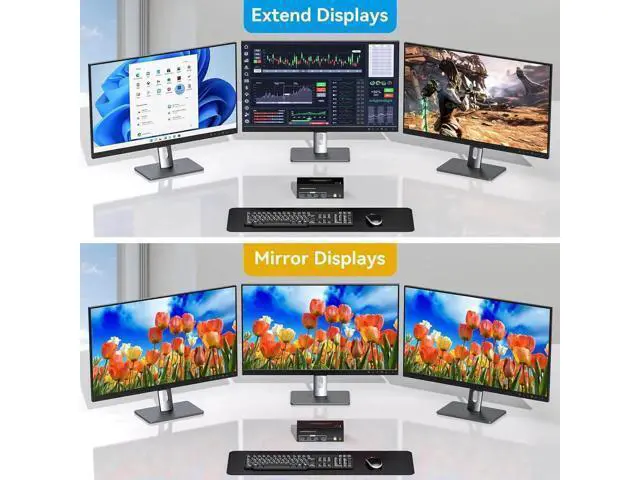 Alt view image 3 of 7 - 8K@60Hz HDMI KVM Switch 3 Monitors 2 Computers USB 3.0 KVM Switcher with 4 USB Ports Monitor Switch for 2 Computers Support Extended & Copy Mode Wired Controller 12V DC Adapter 2 USB Cables Included