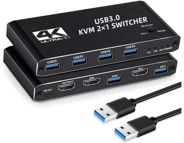 Main image of 4 Port USB HDMI KVM Matrix 4x2 Dual Monitor 4K @60Hz HDR Switch Splitter 4 in 2 Out HDMI 2.0 Switcher for USB 2.0 Keyboard Mouse PC with Dual Independent Audio, Support Auto Scale, Audio Extractor