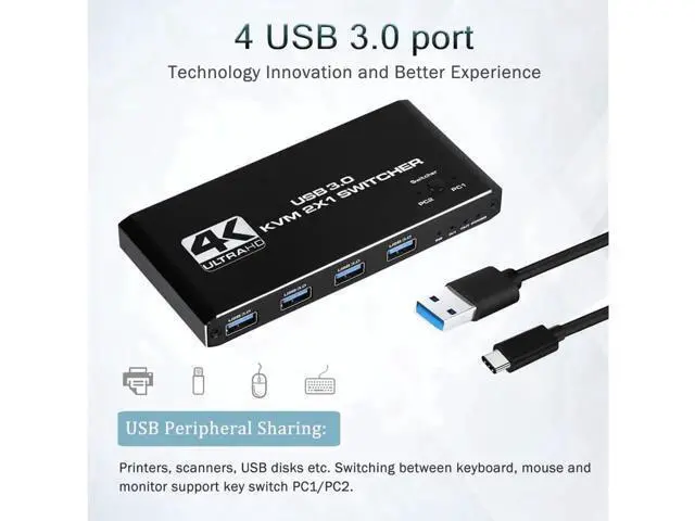Alt view image 4 of 7 - 4 Port USB HDMI KVM Matrix 4x2 Dual Monitor 4K @60Hz HDR Switch Splitter 4 in 2 Out HDMI 2.0 Switcher for USB 2.0 Keyboard Mouse PC with Dual Independent Audio, Support Auto Scale, Audio Extractor
