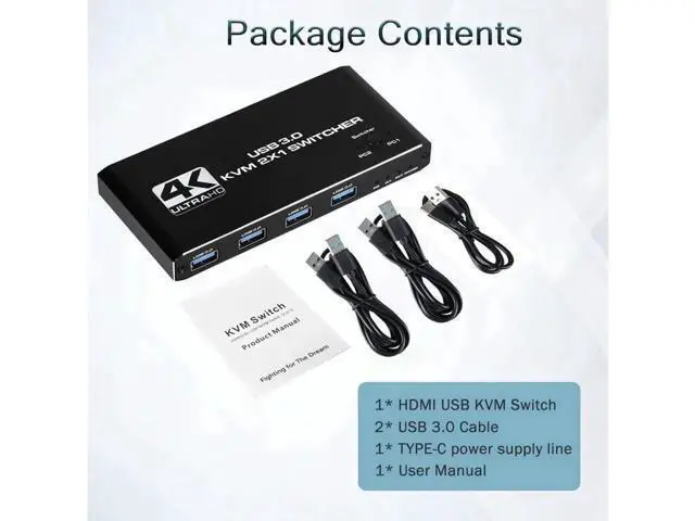 Alt view image 2 of 7 - 4 Port USB HDMI KVM Matrix 4x2 Dual Monitor 4K @60Hz HDR Switch Splitter 4 in 2 Out HDMI 2.0 Switcher for USB 2.0 Keyboard Mouse PC with Dual Independent Audio, Support Auto Scale, Audio Extractor