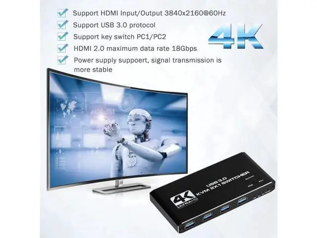 Alt view image 6 of 7 - 4 Port USB HDMI KVM Matrix 4x2 Dual Monitor 4K @60Hz HDR Switch Splitter 4 in 2 Out HDMI 2.0 Switcher for USB 2.0 Keyboard Mouse PC with Dual Independent Audio, Support Auto Scale, Audio Extractor