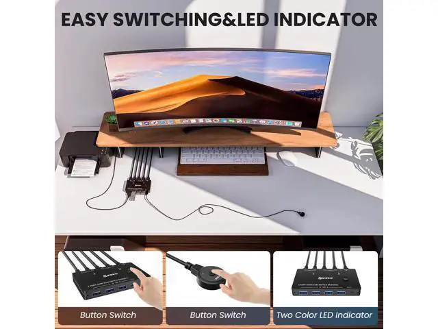 Alt view image 3 of 7 - Aomoproing KVM Switch HDMI 2 Port Box,USB 3.0 and HDMI Switch 8K@60Hz for 2 Computers Share Keyboard Mouse Printer and 1 HD Monitor,with Remote and Cables