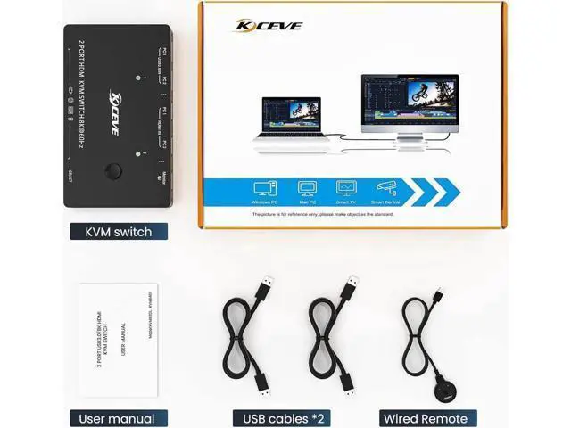Alt view image 2 of 7 - Aomoproing KVM Switch HDMI 2 Port Box,USB 3.0 and HDMI Switch 8K@60Hz for 2 Computers Share Keyboard Mouse Printer and 1 HD Monitor,with Remote and Cables