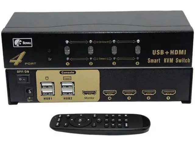 Alt view image 3 of 6 - 4Ports USB KVM Smart Switch HDMI-compatible USB Converter Four In One Out Computer Share Projector Keyboard Mouse Monitor device