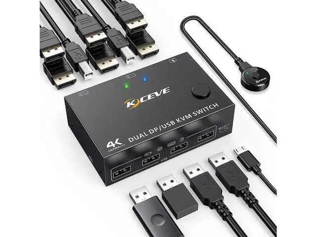 Alt view image 2 of 7 - 2 Port Dual Monitor Displayport KVM Switch 2 Computer 2 Monitors, Two Monitors Displayport USB DP KVM Dual Monitor Switcher 2 in 2 Out, Supports 4K @60Hz for 2 PCs sharing keyboard, mouse and monitor
