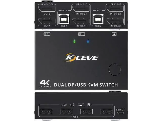 Alt view image 6 of 7 - 2 Port Dual Monitor Displayport KVM Switch 2 Computer 2 Monitors, Two Monitors Displayport USB DP KVM Dual Monitor Switcher 2 in 2 Out, Supports 4K @60Hz for 2 PCs sharing keyboard, mouse and monitor