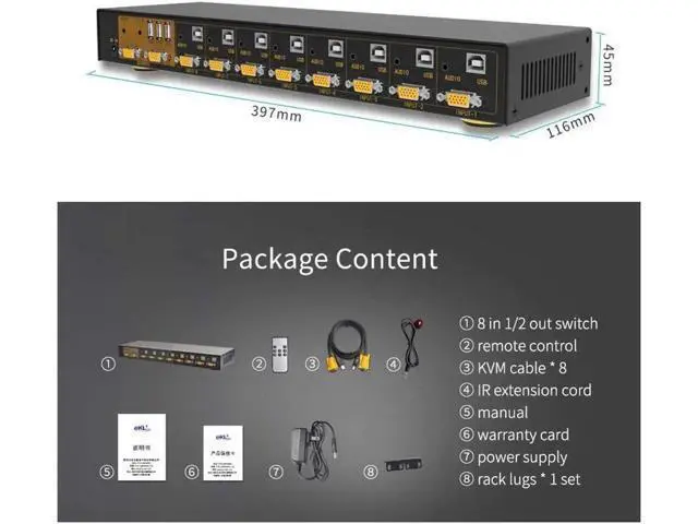 Alt view image 2 of 7 - KVM Switch 8 Port 8 in 2 Out Switcher 8x2 VGA Switch Supports Wireless Keyboard and Mouse Audio USB 2.0 Devices Sharing 8 Computers with Remote Control