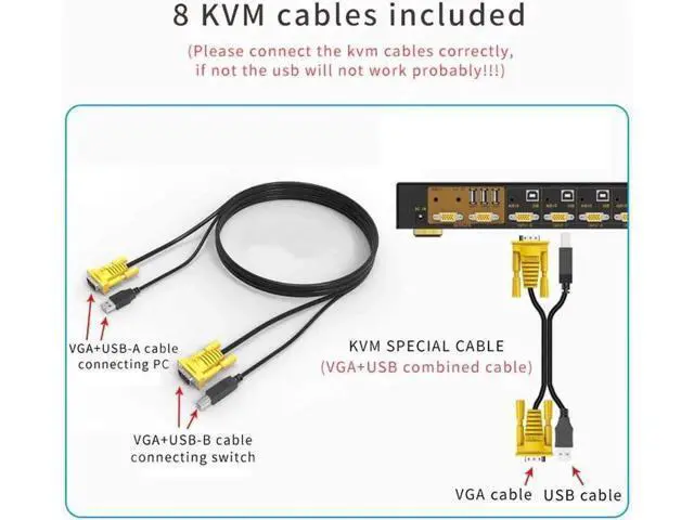 Alt view image 7 of 7 - KVM Switch 8 Port 8 in 2 Out Switcher 8x2 VGA Switch Supports Wireless Keyboard and Mouse Audio USB 2.0 Devices Sharing 8 Computers with Remote Control