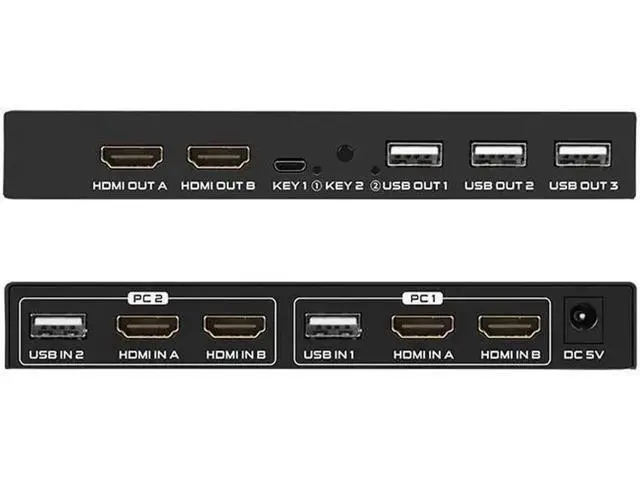 Alt view image 3 of 6 - Switch 2In 2 Out Dual Screen Expansion two computers share two monitors share USB keyboard mouse hdmi-compatible switcher