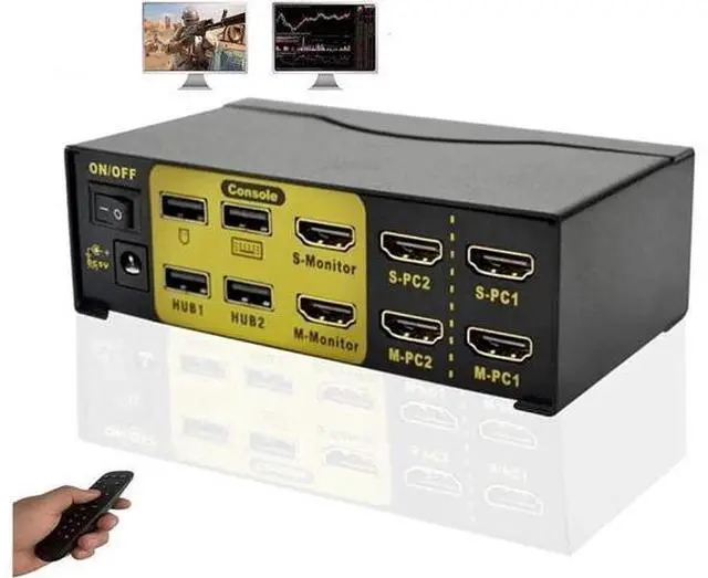 Main image of Monitor HDMI KVM Switch 2 Port, USB Kvm Switch with USB 2.0 Hub,4k @30Hz,for 2 Computers Share Dual Video Screen and Keyboard Mouse, Dual Display/Screen 2 In 2 Out HDMI KVM Switch