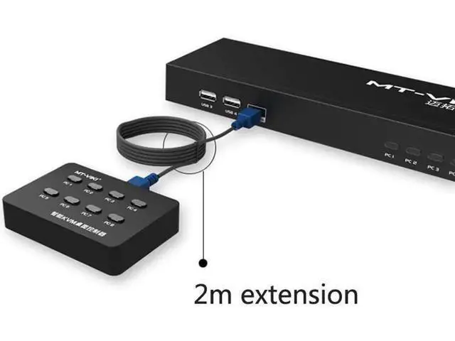 Alt view image 3 of 6 - MT-VIKI 8 Port Smart KVM Switch Manual Key Press VGA USB Wired Remote Extension Switcher 1U Console with Cable 801UK-L