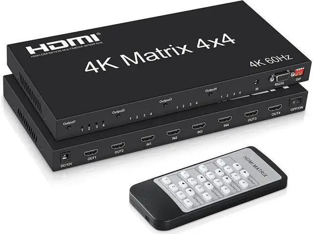 Alt view image 4 of 7 - 4x4 HDMI Matrix Switch 4K@60Hz, HDMI Matrix Switcher Splitter 4 in 4 Out with RS232 Control, HDMI Matrix Selector Box with EDID, Support Auto Downscaler, HDR, HDMI2.0, HDCP2.2, 18Gbps