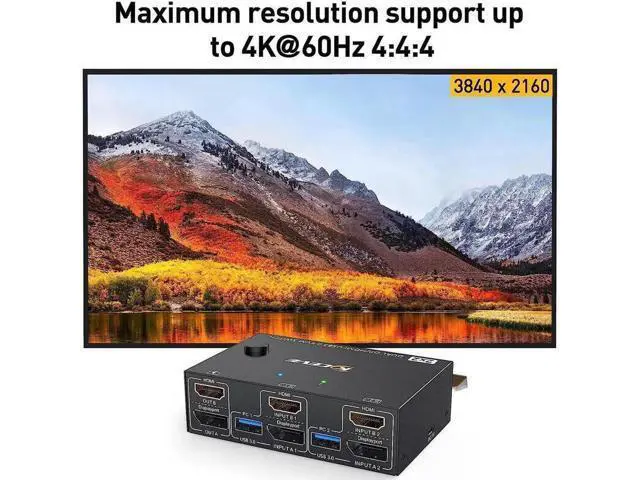 Alt view image 2 of 7 - 2 Port Displayport + HDMI Dual Monitor KVM Switch USB 3.0, HDMI DP Extended Display Switcher for 2 Computers Share 2 Monitors Support 4K @60Hz with 4 USB 3.0 Ports, Wired Remote and 4 Cables Included
