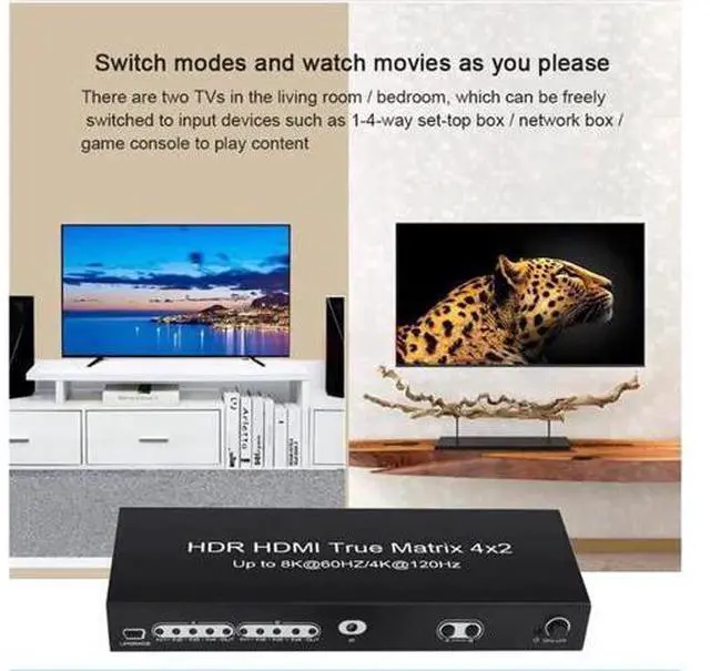 Alt view image 2 of 7 - 8K @60Hz HDR HDMI True Matrix 4x2, 4K @120Hz 4 in 2 Out HDMI Splitter Switcher HDMI Matrix Switch Box V2.1 Speed switcher, Suitable for PS4 HD TV Computer Monitor