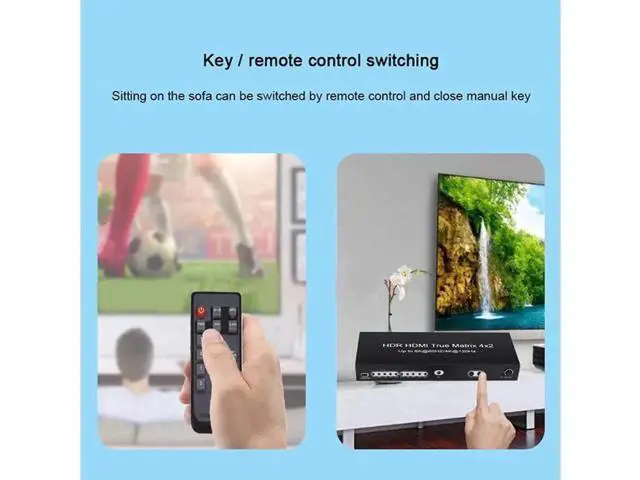 Alt view image 4 of 7 - 8K HDMI 2.1 Ture Matrix Switch 4x2, 4 in 2 Out HDMI2.1 Matrix HDMI Video Switcher Splitter + Optical & RAC Audio Output, Support 8K @60Hz 4K@120Hz HDR10 ARC HDCP2.3 with IR Remote Control