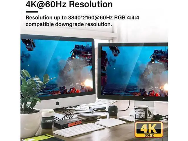 Alt view image 3 of 7 - Monitor HDMI KVM Switch 2 Port Extended Display, 4K @60Hz 4:4:4 KVM Switch 2 Monitors 2 Computers with 3x USB 3.0 Hub, Audio, Hotkey & Button Switching with 4 HDMI 2 USB Cables & Power Adapter