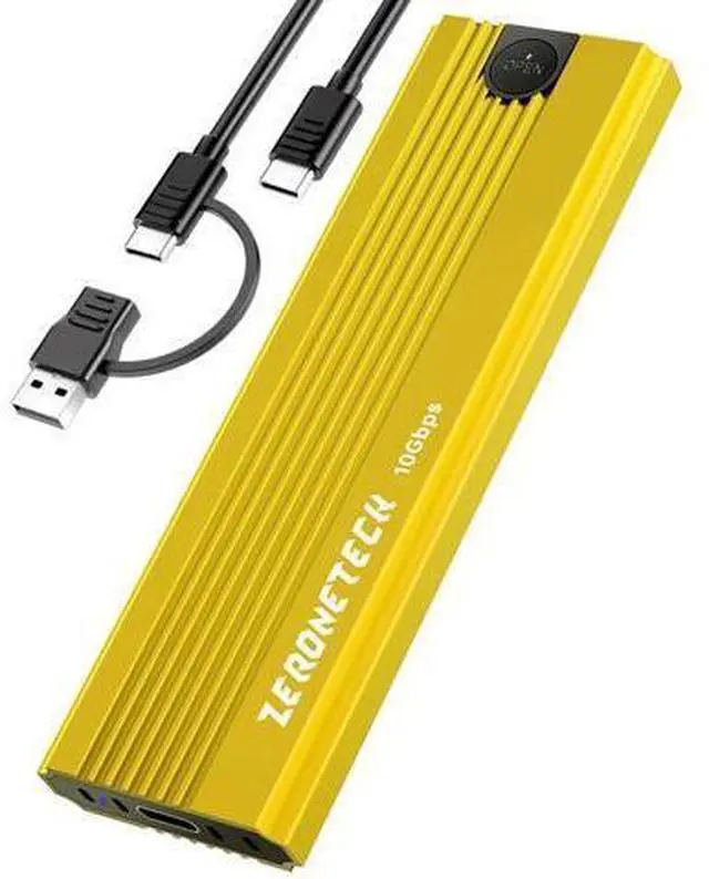 Main image of ZeroneTeck M.2 NVMe SATA SSD Enclosure, USB 3.2 Gen 2 10 Gbps SSD Reader with UASP and Trim, Tool-Free Adapter Case for SSDs 2230/2242 /2260/2280, External PCIe Adapter for M/B+M Key, Aluminum(Yellow)